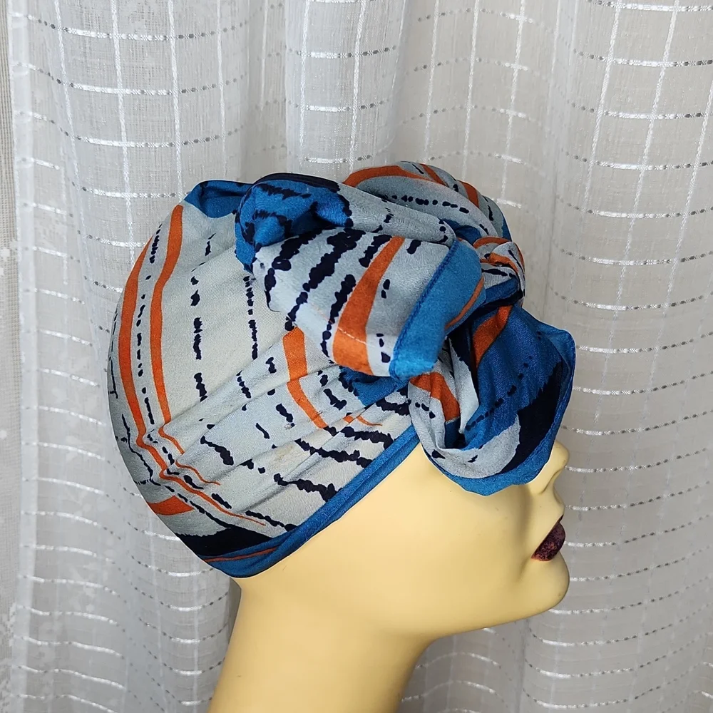 VINTAGE 50's 60's bohemian scarf groovy union made geometric pattern head wrap